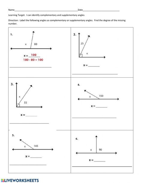 Complementary And Supplementary Angles, Decimal Word Problems, Complementary Angles, Supplementary Angles, Color Worksheets For Preschool, Angles Worksheet, Geometry Problems, Run On Sentences, Vertical Angles