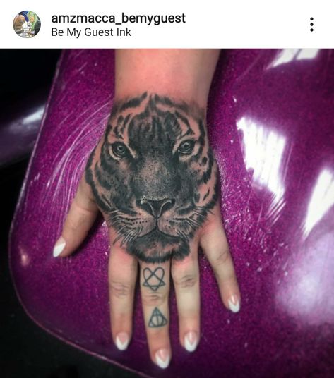 Tiger hand tattoo Tiger Tattoo For Women Hand, Hand Tattoos Tiger, Hand Tattoo Women, Tiger Tattoo For Women, Tattoos Tiger, On Hand Tattoo, Tiger Hand Tattoo, Tattoo Hand, Tattoo Bracelet