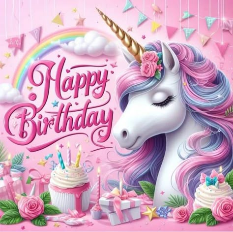 Happy Birthday Illustration, Birthday Wishes Pics, Unicorn Birthday Party Decorations, Happy Birthday Kids, Happy Birthday Cake Images, Birthday Photo Frame, Birthday Illustration, Happy Birthday Girls, Happy Birthday Frame