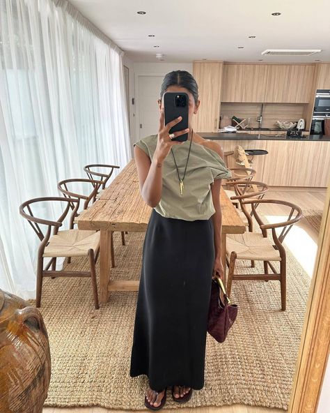 Sage Green Is the Trend I Can't Wait to Wear This Auumn | Who What Wear UK Sage Outfits, Sage Green Outfit, Sage Green And Black, Mark My Words, Green Jumpers, Slinky Dress, Plain White Tee, 2020 Fashion Trends, Dark Outfits