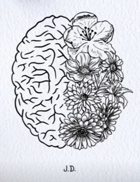 Flower Brain Tattoos, Brain With Flowers Tattoo, Brain With Flowers, Brain Flowers, Brain Tattoos, Brain Tattoo, Drawing Tattoo, Flowers Tattoo, Flower Tattoos