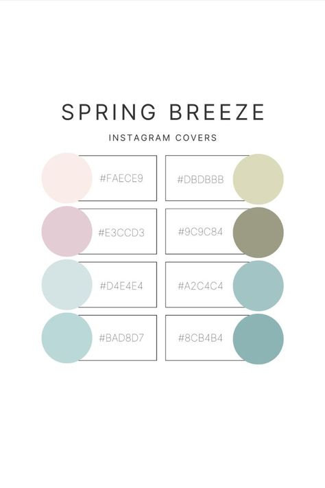 Color palette for Instagram cover; spring color palette; best color palette for spring; spring breeze color palette for posting on social media--Instagram, Facebook, TikTok; with hex number codes Color Coding Notes, Number Codes, Breeze Color, Hex Color Palette, Spring Color Palette, Color Schemes Colour Palettes, Spring Breeze, Paint Color Palettes, Hex Codes