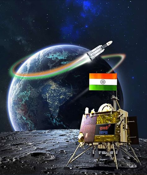 Chandrayan 3 Space Drawing, Moon Landing Drawing, Isro Drawing Ideas, India On Moon Poster, Made In India Poster, National Space Day Drawing, Moon Day Poster For School, India On Moon Drawing, National Space Day Poster