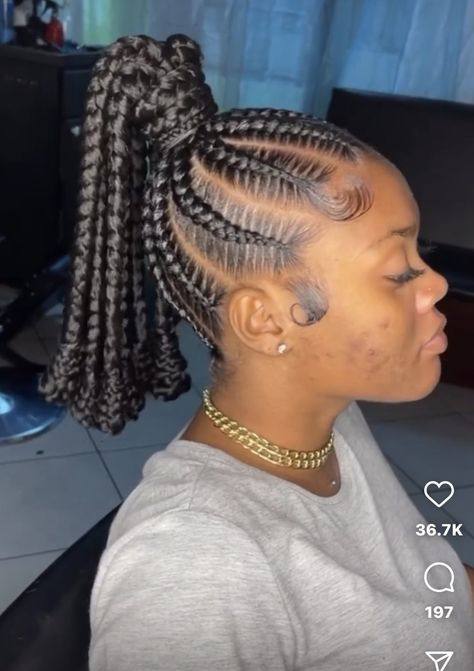 Pineapple Braids Hairstyles Black, Cornrows Braided Into A Ponytail, Black Baddie Hairstyles Braids, 4-5 Feed In Braids Hairstyles, Braided Pineapple Hairstyle, Pineapple Hairstyle Braids, Feeder Braids Hairstyles For Black Women, Up Do Braids For Black Hair, Cornrows Into Ponytail