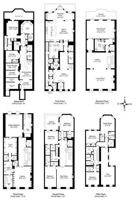 Real Architecture, Square House Plans, City Houses, New York Townhouse, Vanderbilt Mansions, Street Townhouse, Row Houses, Mansion Floor Plan, Vintage House Plans