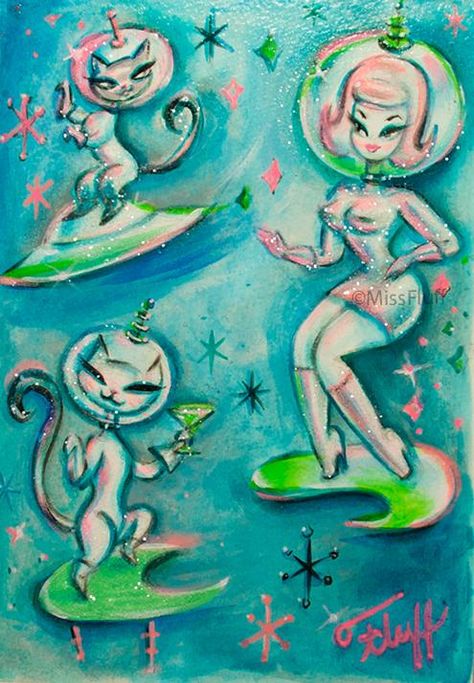 Atomic Art, Horror Collection, Miss Fluff, Dope Art, Pin Up Art, Retro Futurism, Retro Pattern, Space Age, Retro Art