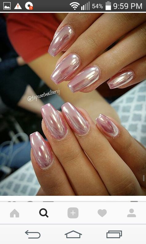 Metallic Nails By Skin Tone Range, Mirror Shine Nails, Chrome Nails By Skin Tone Range, Baby Pink Chrome, Metallic Nails Chrome, Silver Pink Chrome Nails, Crome Nails Square, Pink Nail Polish With Chrome, Pink Holographic Chrome Nails