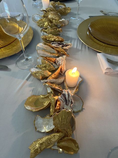 Oyster Table, Shell Table, Oyster Shells, Seashell Art, Oyster Shell, Saint Petersburg, Holiday Wedding, Gold Gilding, Holidays And Events