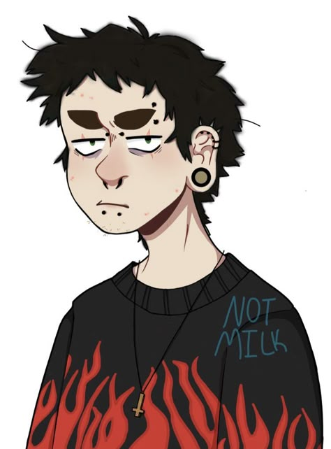 Punk Rock Oc Drawing, Punk Art Style Drawing, Punk Style Drawing, Grunge Character Art, Buzzcut Character Design, Punk Guy Art, Punk Hair Drawing, Punk Drawing Reference, Buzz Cut Drawing Reference