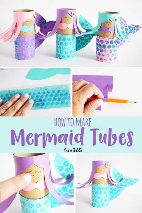 How to make Mermaids from Craft Tubes including a free template to make it easy! #crafttubecrafts #craftrolls #fun365 #mermaidcrafts #kidcrafts #mixedmedia #mermaids Tube Crafts, Mermaid Crafts, Toilet Paper Roll Crafts, Paper Roll Crafts, Plate Crafts, Mermaid Theme, Paper Towel Roll Crafts, Mermaid Birthday Party, Paper Towel Rolls