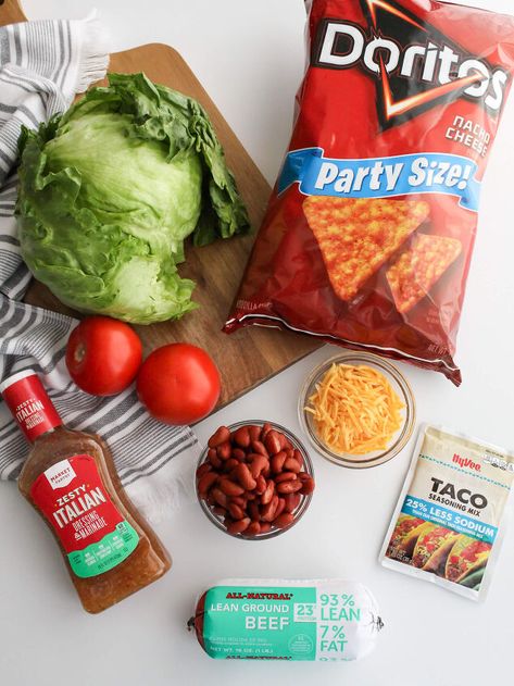 Italian Dressing Marinade, Doritos Taco Salad, Salsa Ranch Dressing, Taco Salad Doritos, Doritos Taco, Doritos Nachos, Zesty Italian Dressing, Taco Salad Recipes, Cheese Chips