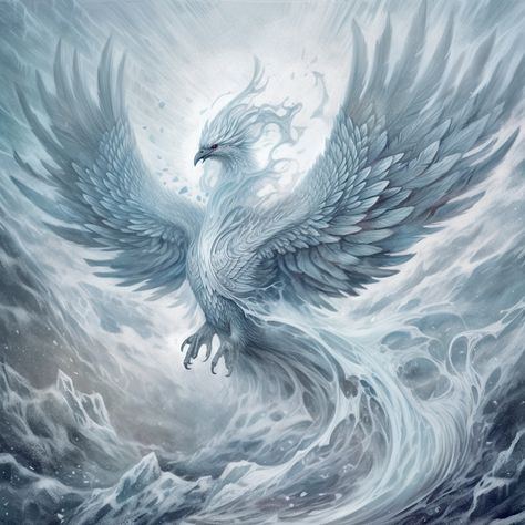 Ice Pheonix Drawing, White Phoenix Fantasy Art, Ice Phoenix Art, Ice Phoenix Bird, Phinex Fire Bird Wallpaper, Phoenix Artwork, Phoenix Images, Mystical Animals, Phoenix Art