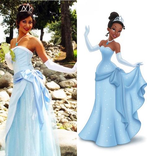 Tiana dress 2 Tiana Dress Blue, Tiana Dress Aesthetic, Princess And The Frog Blue Dress, Tiana Blue Dress Prom, Tiana Blue Dress Costume, Tiana And Lottie Halloween Costume, Tiana Quinceanera Dress, Diy Princess Tiana Costume, Princess Tiana Outfit Ideas