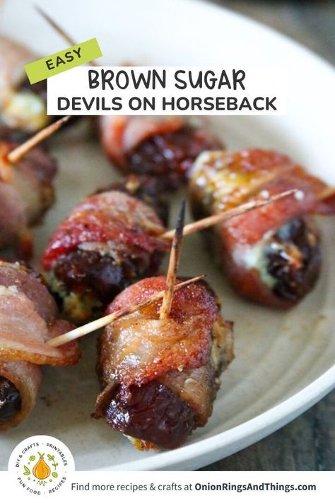 bacon wrapped cheese stuffed dates Devils On Horseback, Dates Stuffed, Fancy Dinner Party, Wrapped In Bacon, Bite Size Appetizers, Best Party Food, Best Appetizer Recipes, Party Food And Drinks, On Horseback