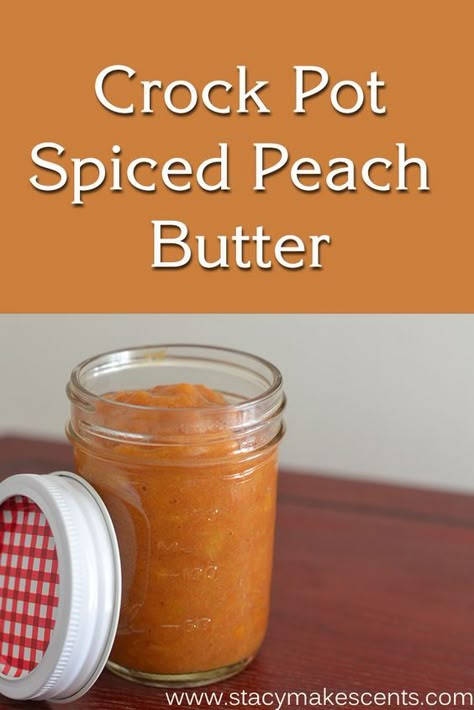 Crockpot Spiced Peach Butter. Use up some peaches that are about to go bad or some that you've frozen with this easy recipe. Preserve Peaches, Spiced Peaches, Fruit Butter, Peach Butter, Fruit Butters, Portion Size, Canning Recipe, Apple Pumpkin, Peach Recipes