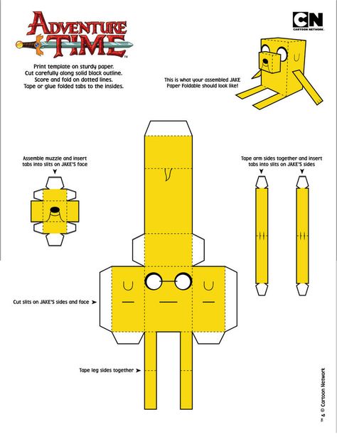 Adventure Time Birthday Party, Adventure Time Crafts, Adventure Time Birthday, Adventure Time Parties, Jake Adventure Time, Paper Toys Template, Instruções Origami, Paper Doll Template, Papercraft Templates