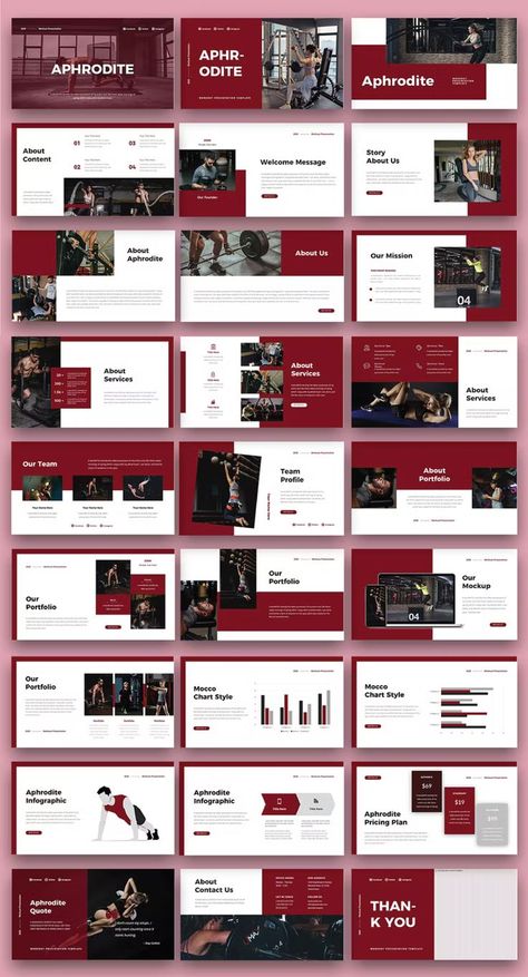 Fitness Keynote Presentation Template. 30 Unique Slides. Academic Presentation Design, Modern Slide Design, Fitness Presentation Design, E Course Design, Prezi Presentation Ideas, Keynote Presentation Design, Creative Presentation Design, Business Presentation Design, Red Layout