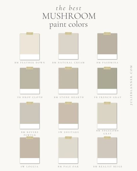 European Paint Colors, Modern Organic Wall Colors, Paint Colors With Grey Carpet, White Taupe Paint Color, Mushroom Paint Cabinets, Interior Paint Colors Neutral, Wall Color Greige, Living Room Cabinet Color Ideas, Mushroom Paint Color Kitchen Cabinets