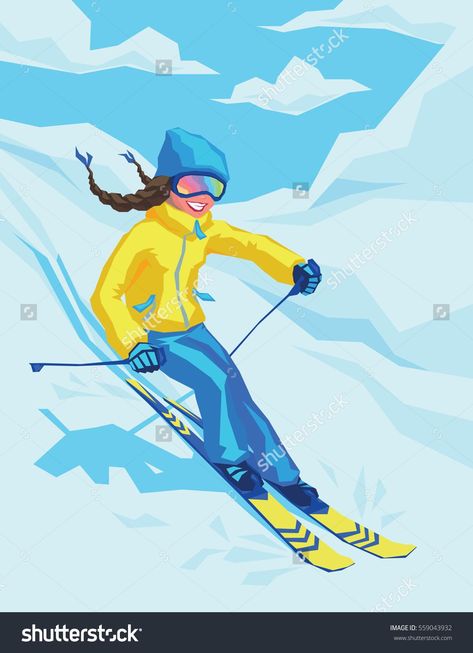 Ski Drawing, Skiing Aesthetic, Apres Ski Party, Winter Resort, Ski Art, Original Canvas Art, Wave Illustration, Ski Racing, Women Ski