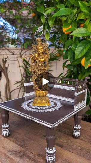 158K views · 3.3K reactions | DIY Pooja Peetam or Mandir
This detachable Peetam can be used as a peetam or hang it to the wall as Pooja mandir 

I Hope you enjoyed watching this DIY project and got some ideas for you DIYs 
Wood Pieces are from @homedepot @loweshomeimprovement 
Metal fixtures and Brass bells are from @amazon 

Send me a direct message if you want the details to make this DIY. 
Insta is hiding the comments with same message multiple times 😊

If you like this DIY share it with your friends and family and double tap to give it a ❤️

Thanks for watching ❤️

#hometemple #pujaroom #indianfestivedecor #satyanarayanapooja #peetam 
#poojamandir #poojaroom #diycrafts #indianhomes #mandir #mandirdesign | Vishnu Priya | kalaposhana · Original audio Diy Pooja Mandir, Pooja Decoration Ideas, Vishnu Priya, Mandir Decoration, Pooja Decor, Mandir Design, Pooja Mandir, Puja Room, Home Temple