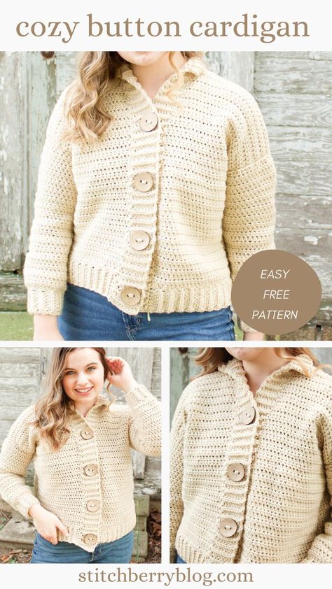 Crochet Button Cardigan, Cozy Dark Academia, Crochet Cardigan Tutorial, Cardigan Sweater Pattern, Crochet Button, Dark Academia Style, Crochet Baby Cardigan, Academia Style, Unique Sweaters