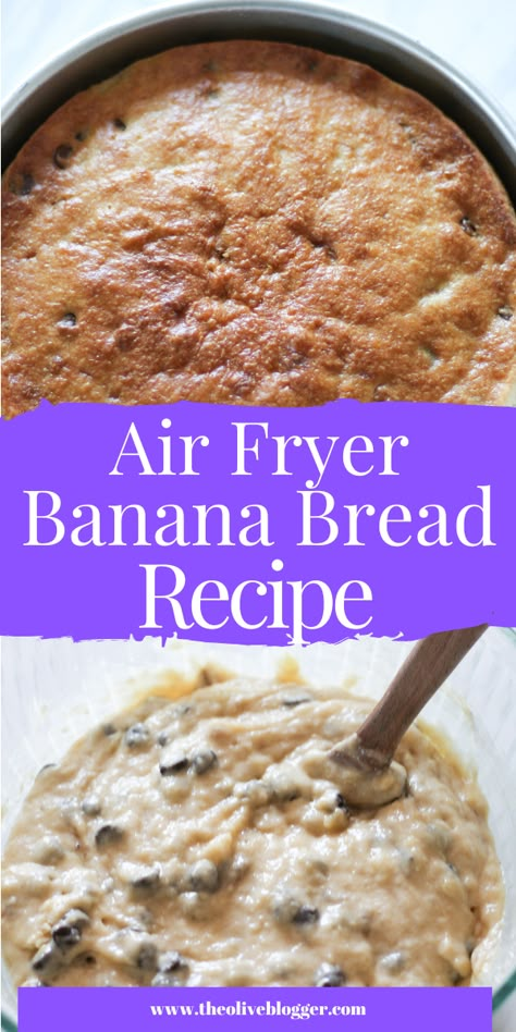 Looking for an easy and delicious treat? Try our Air Fryer Banana Bread!🍌🍞🍫 Moist and fluffy with a hint of sweetness, this recipe is perfect for breakfast or dessert. Plus, the added chocolate chips make it extra indulgent! 😋🍫 Give it a try today! #AirFryerBananaBread #EasyRecipe #ChocolateChips #DessertIdeas Clean Banana Bread, Air Fryer Banana Bread, Banana Bread Moist, Air Fryer Banana, Air Fryer Oven Recipes, Easy Banana Bread Recipe, Healthy Banana Bread, Guilt Free Dessert, Make Banana Bread