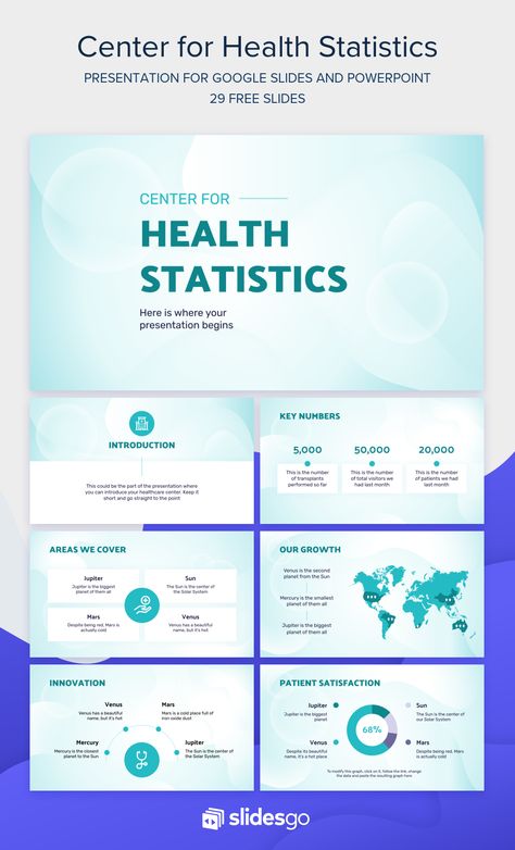 Promote your Center for Health Statistics with this modern presentation for Google Slides and PowerPoint Scientific Presentation Powerpoint, Health Presentation Design, Scientific Presentation, Library Marketing, Scientific Poster Design, Ppt Ideas, Simple Powerpoint Templates, Scientific Poster, Health Statistics