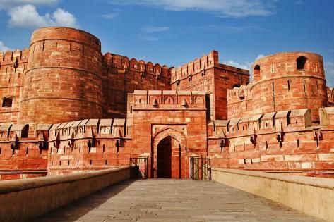 size: 24x16in Photographic Print: Tourists at Entrance to Agra Fort, Agra, Uttar Pradesh, India by jackmicro : Religion تاج محل, Indian Temple Architecture, Agra Fort, Amazing India, Mughal Architecture, Red Fort, Luxury Bus, Goa India, Temple Architecture