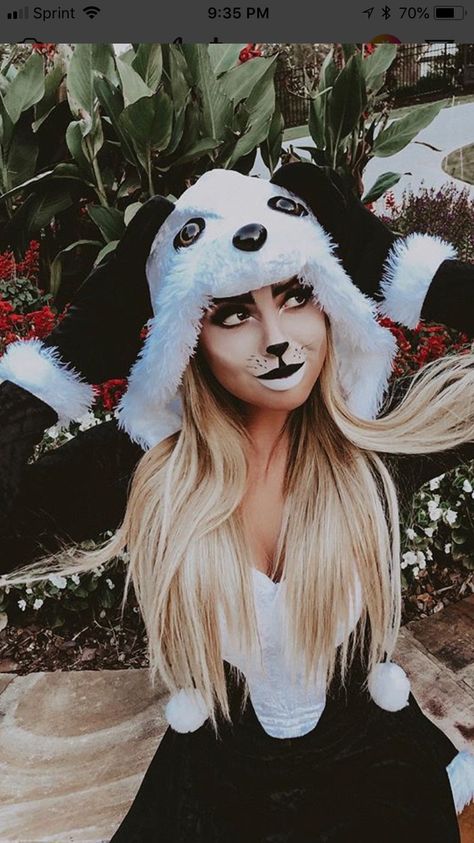 Panda Bear Makeup Halloween, Panda Halloween Makeup, Cute Panda Makeup, Panda Makeup Cute, Panda Makeup Halloween, Panda Bear Makeup, Koala Makeup, Panda Face Paint, Panda Makeup