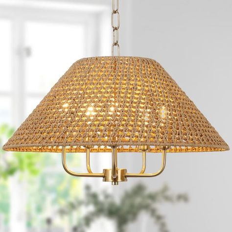 LamQee 21.6 in. 5-Light Gold Bohemian Natural Rattan Chandelier with Hand Woven Shade 06FTL0300ART - The Home Depot Folk Living Room, Rattan Chandelier, Modern Vibe, Hand Woven, The Home Depot, Home Depot, Hand Weaving, Shades, Living Room