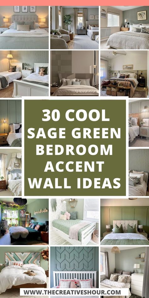 Transform your bedroom with the serene charm of Sage Green Accent Wall Ideas. Explore creative designs to add a touch of nature-inspired tranquility to your personal sanctuary. Sage Green Room With Accent Wall, Sage Walls Bedroom Decor, Dark Sage Green Walls Master Bedrooms, Bedroom Sage Green Accent Wall, Sage Green And Cream Bedroom Accent Wall, Sage Green Bedroom Walls Color Palettes, Bedroom With Sage Green Walls, Sage Green Small Bedroom, Sage Green Bedrooms Ideas