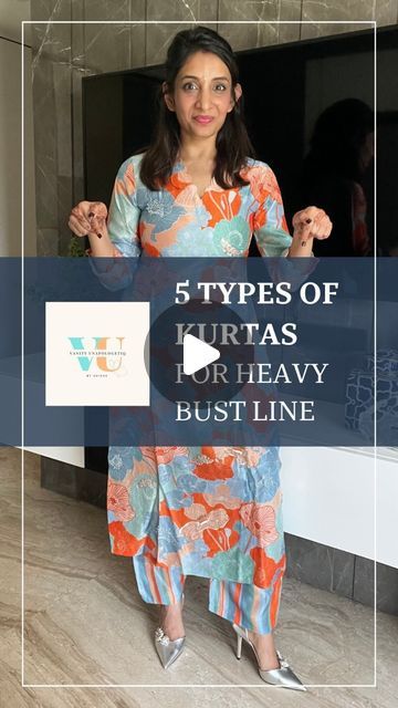 SHIKHA K || PERSONAL STYLIST & STYLE COACH || PERSONAL SHOPPER on Instagram: "SAVE this reel if you have a heavy bust and struggle finding the right kurta for yourself, and, SHARE this with someone who might need it💖 Watch till the end for my personal recommendation 🤌🏼 Comment kurta and I’ll DM you a little surprise! Still unsure about the right fit for your body? No worries! Join the Vanity Unapologetic community for all your style needs! Follow @vanityunapologetiq_stylist for more style tips🫰 . . . . . . . . . . . #whattowear #plussizefashion #shopaholic #stylegoals #bodylove #loveyourcurves #fashionblogger #instafashion #reelitfeelit #indianfashion #applebodytype #fashionhacks #styletips #confidencebooster #bodypositivity #shopnow #linkinbio [Apple body type, Flattering tops, Curve- Fat Arms Outfit, V Neck Kurta For Women, Tops For Busty Women, Suit Designs Indian Style, Types Of Necklines, Apple Body Type, Kurti Styles, Apple Body Shapes, Kurta Style