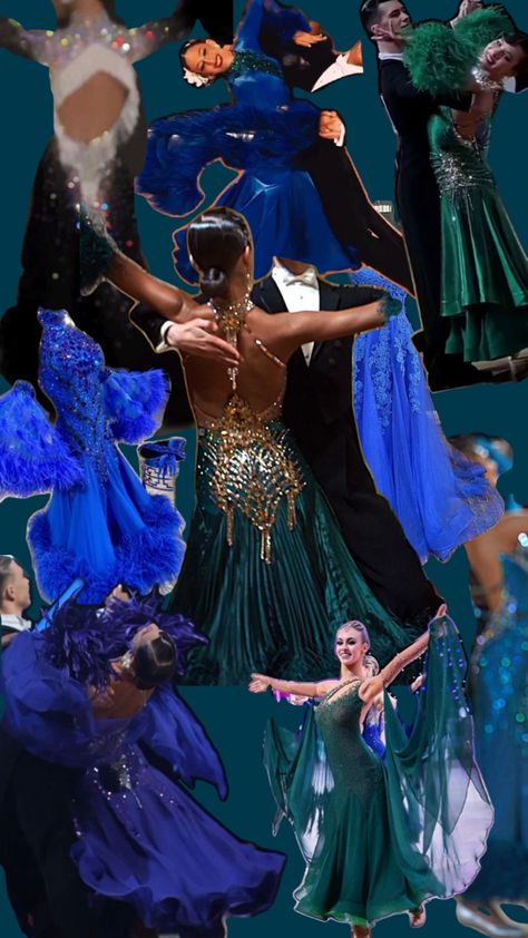 Deep blues and green ballroom dance standard/smooth dresses Ballroom Dance Dresses, Standard Dress, Ballroom Dance, Dance Dresses, Ballroom, Deep Blue, Green, Dresses, Blue