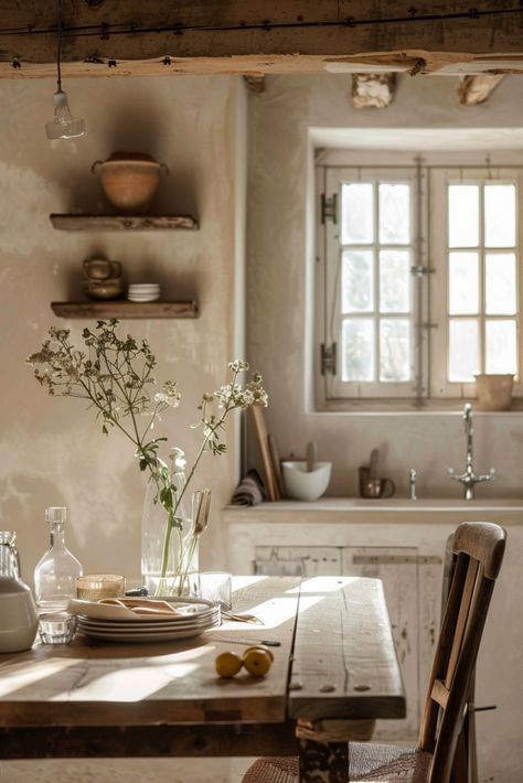 Transform Your Old Kitchen into a Farmhouse Oasis - Quiet Minimal Natural Earthy Kitchen, Minimalistic Cottage, Old Farmhouse Aesthetic, Small Stone Cottage, Amaury Guichon, Old Farmhouse Kitchen, Earthy Kitchen, Minimalist Cottage, Outdated Kitchen