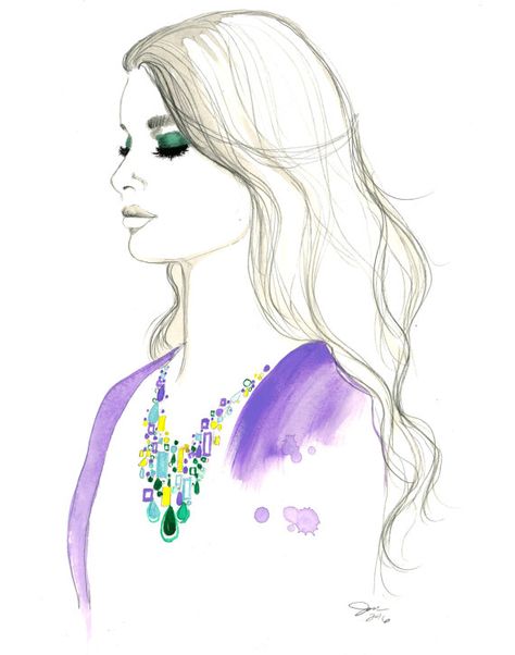 Klimt Necklace print from original by JessicaIllustration on Etsy Female Archetypes Quiz, Pen Fashion Illustration, Arrogant Woman, Female Archetypes, Woman Looking Down, Jessica Durrant, Watercolor And Pen, Woman Looking, Good Wife