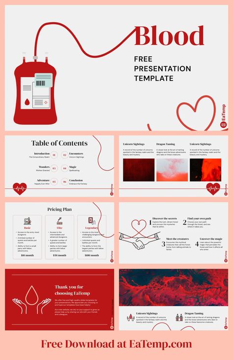 Blood PPT Presentation Template - Free PowerPoint Templates, Google Slides, Figma Deck And Resume Cardio Ideas, Best Powerpoint Presentations, Health Campaign, Presentation Ideas For School, Biology Projects, Red Slides, Ads Creative Advertising Ideas, Presentation Backgrounds, Free Powerpoint Templates