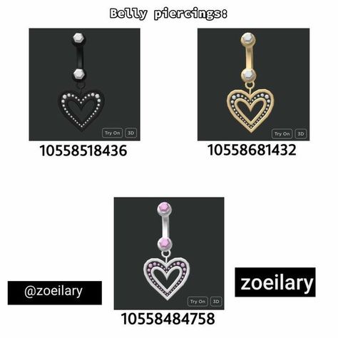 Preppy Decal, Piercing Chart, Bellybutton Piercings, Roblox Image Ids, Belly Piercing Ring, Gold Belly Ring, Face Piercings, Black Hair Roblox, Y2k Accessories