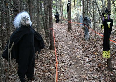 Haunted Trail Ideas, Grim Hollow, Haunted Halloween Party, Trail Ideas, Haunted Trail, Halloween Train, Halloween Maze, Haunted Woods, Halloween Haunted House Decorations