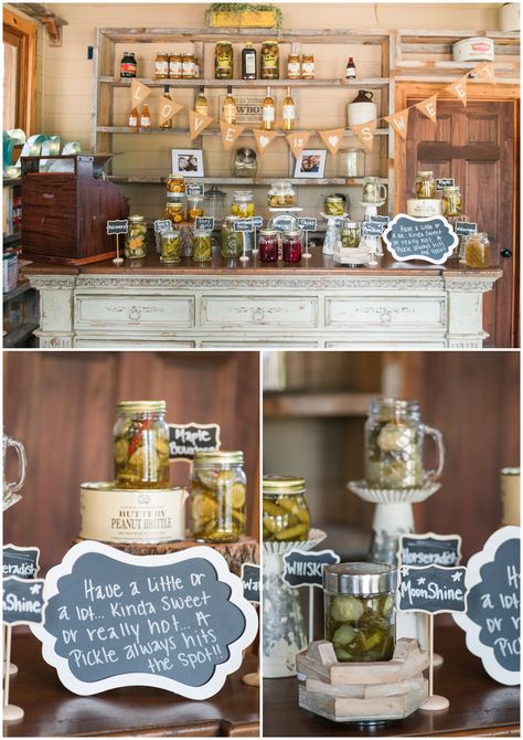 Pickle Table Wedding, Pickle Bar Wedding Party Ideas, Pickle Wedding Bar, Pickles At Wedding, Beef Jerky Bar Wedding, Pickle Bar At Wedding, Pickle Bar Graduation, Wedding Pickle Bar, Pickle Bar Ideas