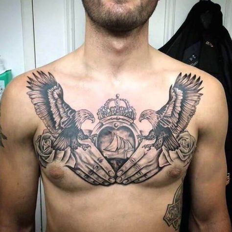 Irish Tattoos Tattoo Lower Back, Eagle Chest Tattoo, Claddagh Tattoo, Celtic Cross Tattoos, Irish Tattoos, Tattoos Mandala, Celtic Tattoo, Cool Chest Tattoos, Pieces Tattoo