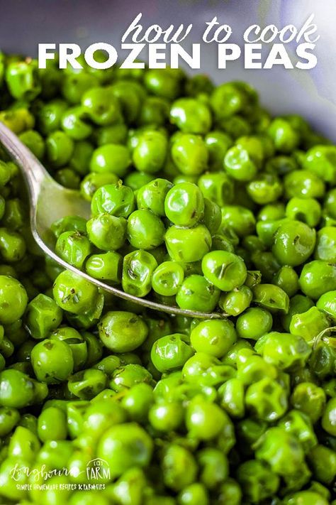 Need a veggie side quick? Learn how to cook frozen peas! Easy and delicious, this simple recipe will help you create a deliciously balanced meal. #howtocookfrozenpeas #frozenpeas #frozenpeasrecipe #frozenpeassidedish #easysidedishes #vegetablesidedishes #vegetablerecipes via @https://www.pinterest.com/longbournfarm/ Cooking Frozen Peas, Frozen Green Peas Recipes, How To Cook Frozen Peas, Frozen Peas Recipe Side Dishes, Frozen Peas Recipe, How To Cook Peas, Green Peas Recipes, Peas Recipes, Gf Dinner