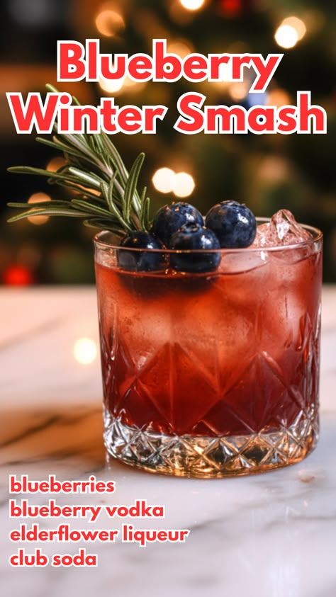 Blueberry Winter Smash Blueberry Smash Cocktail, Christmas Cocktails Tequila, Tequila Christmas Cocktails, Vodka Christmas Cocktails, Christmas Cocktails For A Crowd, Blueberry Cocktails, Catering Business Ideas, Winter Vodka Cocktails, Easy Christmas Cocktails