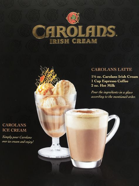 Carolans Irish cream recipe Carolans Irish Cream Drinks, Carolans Irish Cream Recipes, Irish Cream Drinks, Irish Cream Recipe, Irish Cream, Cocktail Making, Espresso Coffee, Adult Drinks, Liqueur