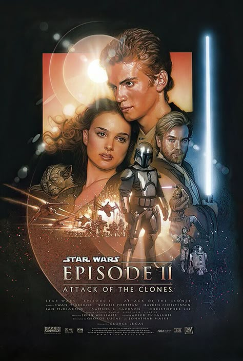 Star Wars: Episode II - Attack Of The Clones - Movie Poster (Regular) (24 X 36) Jake Lloyd, Star Wars Episode 2, Star Wars Poster Art, Drew Struzan, Star Wars Attack Of The Clones, Posters For My Room, Phantom Menace, Revenge Of The Sith, Tv Posters