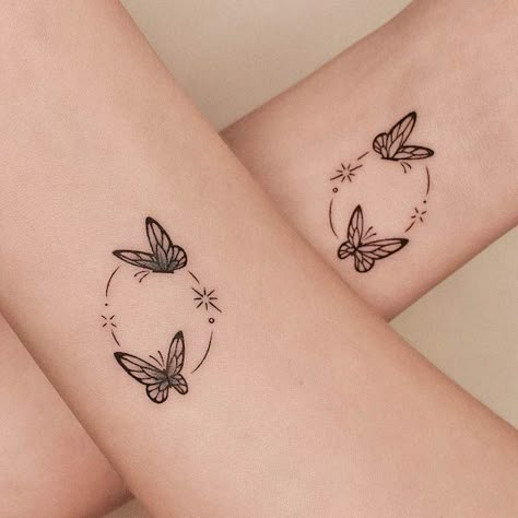 Cute Butterflies Tattoos, Winnie The Pooh And Butterfly Tattoo, Tattoo Ideas Baterflay, His And Her Butterfly Tattoo, Matching Mother Daughter Butterfly Tattoos, Mother Butterfly Tattoos, Mother Daughter Tattoos With Butterflies, Sibling Butterfly Tattoos, Matching Tattoos For Best Friends Butterfly