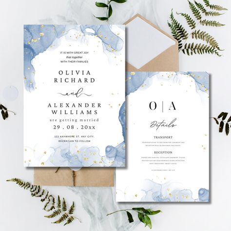 Elegant Wedding Invitation Blue and Gold Minimal Blue Gold Wedding Invitation, Wedding Invitation Blue, French Blue Wedding, Green Gold Weddings, Blue Gold Wedding, River Wedding, Gold Wedding Theme, Blue Themed Wedding, Blue Green Gold