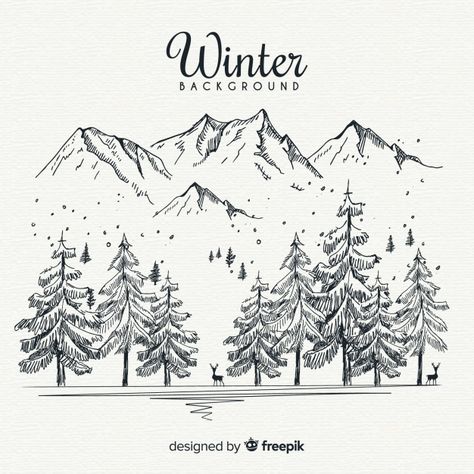 Drawn Mountains, Drawing Sunset, Winter Drawings, Print Design Template, Background Winter, Mountains Forest, Mountain Drawing, Winter Background, Prints Design