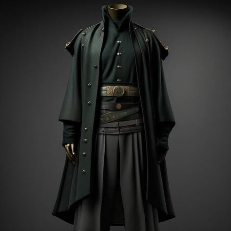 Noble Attire Male, Brown Fantasy Outfit Male, Mens Elven Clothing, Dnd Outfit Design Male, Male Fansty Outfits, Green And Gold Fantasy Outfit Male, Mage Robes Male, Cold Weather Fantasy Outfits Male, Dark Fantasy Male Outfit