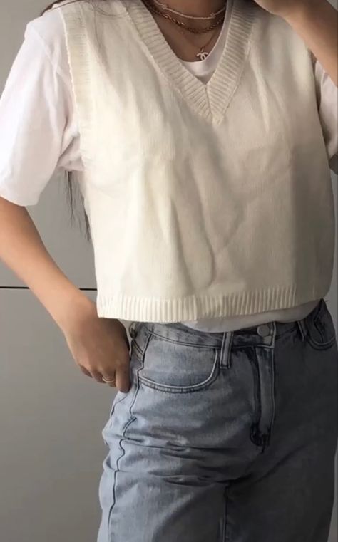 White Sweater Vest, Sweater Vest Outfit, 90s Trends, Vest Outfit, Sweater Vests, Aesthetic Fits, Aesthetic Indie, Silk Slip Dress, Cute Fall Outfits