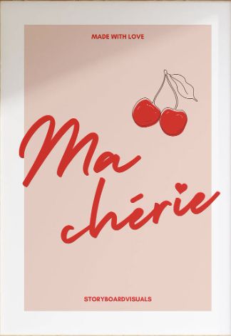 Cherry Quotes Aesthetic, Cherry Wall Print, Red Wall Prints Aesthetic, Ma Cherie Poster, French Art Aesthetic, Red Cherry Aesthetic, Cherry Aesthetics, Cherry Quotes, Cherries Aesthetic